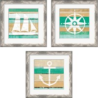 Framed 'Beachscape Green 3 Piece Framed Art Print Set' border=