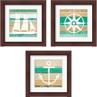 Framed 'Beachscape Green 3 Piece Framed Art Print Set' border=
