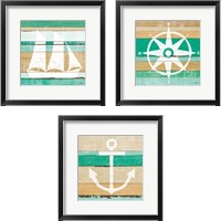 Framed 'Beachscape Green 3 Piece Framed Art Print Set' border=