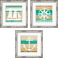Framed 'Beachscape Green 3 Piece Framed Art Print Set' border=
