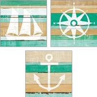 Framed 'Beachscape Green 3 Piece Art Print Set' border=