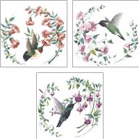 Framed 'Floral Hummingbirds 3 Piece Art Print Set' border=