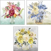 Framed 'Beautiful Floral Bouquet 3 Piece Art Print Set' border=