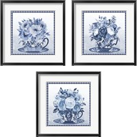 Framed 'Blue Teacup Bouquet 3 Piece Framed Art Print Set' border=