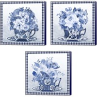 Framed 'Blue Teacup Bouquet 3 Piece Canvas Print Set' border=