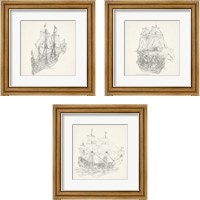 Framed 'Antique Ship Sketch 3 Piece Framed Art Print Set' border=