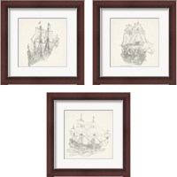 Framed Antique Ship Sketch 3 Piece Framed Art Print Set