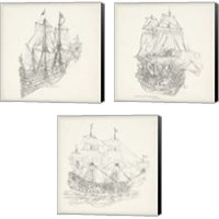 Framed Antique Ship Sketch 3 Piece Canvas Print Set