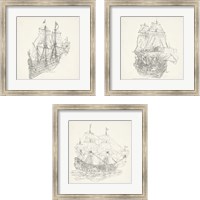 Framed 'Antique Ship Sketch 3 Piece Framed Art Print Set' border=