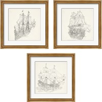 Framed Antique Ship Sketch 3 Piece Framed Art Print Set