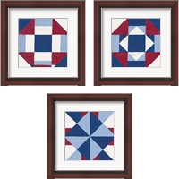 Framed 'Americana Patchwork Tile 3 Piece Framed Art Print Set' border=