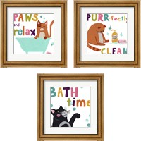 Framed Cute Cat Bath 3 Piece Framed Art Print Set