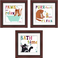 Framed 'Cute Cat Bath 3 Piece Framed Art Print Set' border=