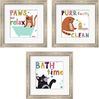 Framed 'Cute Cat Bath 3 Piece Framed Art Print Set' border=