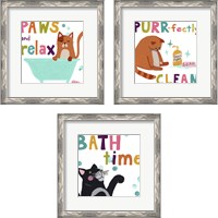 Framed 'Cute Cat Bath 3 Piece Framed Art Print Set' border=