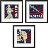 Framed 'Vintage Baseball Sign 3 Piece Framed Art Print Set' border=