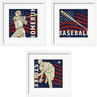 Framed 'Vintage Baseball Sign 3 Piece Framed Art Print Set' border=