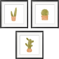 Framed 'Watercolor Cactus 3 Piece Framed Art Print Set' border=