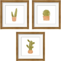 Framed 'Watercolor Cactus 3 Piece Framed Art Print Set' border=