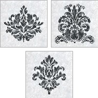 Framed Textured Damask on White 3 Piece Art Print Set