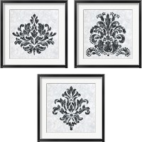 Framed Textured Damask on White 3 Piece Framed Art Print Set