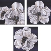 Framed Blue & White Floral 3 Piece Art Print Set