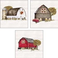 Framed Fall Barn Quilt 3 Piece Art Print Set