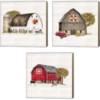 Framed 'Fall Barn Quilt 3 Piece Canvas Print Set' border=