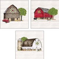 Framed 'Spring & Summer Barn Quilt 3 Piece Art Print Set' border=