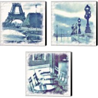 Framed 'Paris in Blue 3 Piece Canvas Print Set' border=
