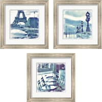 Framed 'Paris in Blue 3 Piece Framed Art Print Set' border=
