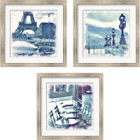 Framed 'Paris in Blue 3 Piece Framed Art Print Set' border=