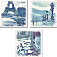 Framed 'Paris in Blue 3 Piece Art Print Set' border=