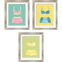 Framed 'Bathing Beauties Pastel 3 Piece Framed Art Print Set' border=