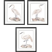 Framed 'White Heron 3 Piece Framed Art Print Set' border=