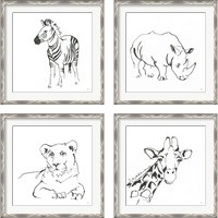Framed 'African Animals 4 Piece Framed Art Print Set' border=