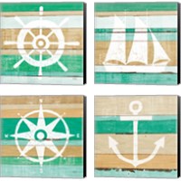 Framed 'Beachscape Green 4 Piece Canvas Print Set' border=