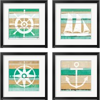 Framed 'Beachscape Green 4 Piece Framed Art Print Set' border=