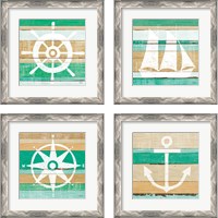 Framed 'Beachscape Green 4 Piece Framed Art Print Set' border=