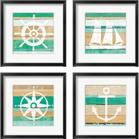 Framed 'Beachscape Green 4 Piece Framed Art Print Set' border=