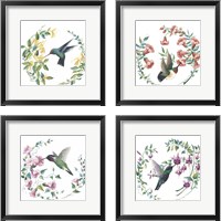 Framed 'Floral Hummingbirds 4 Piece Framed Art Print Set' border=