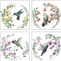 Framed 'Floral Hummingbirds 4 Piece Art Print Set' border=