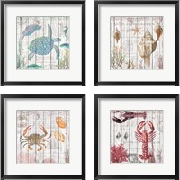 Framed 'Crabs on Driftwood Panel 4 Piece Framed Art Print Set' border=
