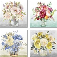 Framed 'Beautiful Floral Bouquet 4 Piece Art Print Set' border=