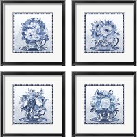 Framed 'Blue Teacup Bouquet 4 Piece Framed Art Print Set' border=