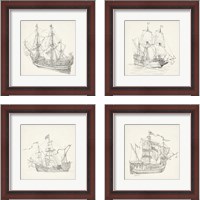 Framed 'Antique Ship Sketch 4 Piece Framed Art Print Set' border=