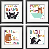 Framed 'Cute Cat Bath 4 Piece Framed Art Print Set' border=