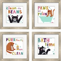 Framed Cute Cat Bath 4 Piece Framed Art Print Set