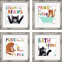Framed 'Cute Cat Bath 4 Piece Framed Art Print Set' border=