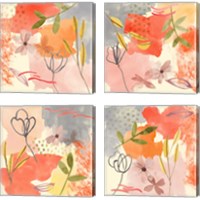 Framed Flower Shimmer  4 Piece Canvas Print Set